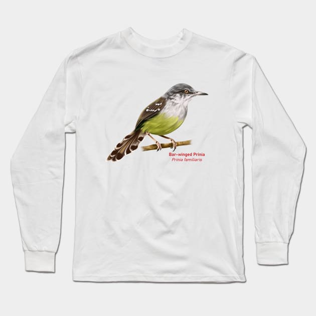 Bar-winged Prinia | Prinia familiaris Long Sleeve T-Shirt by bona 